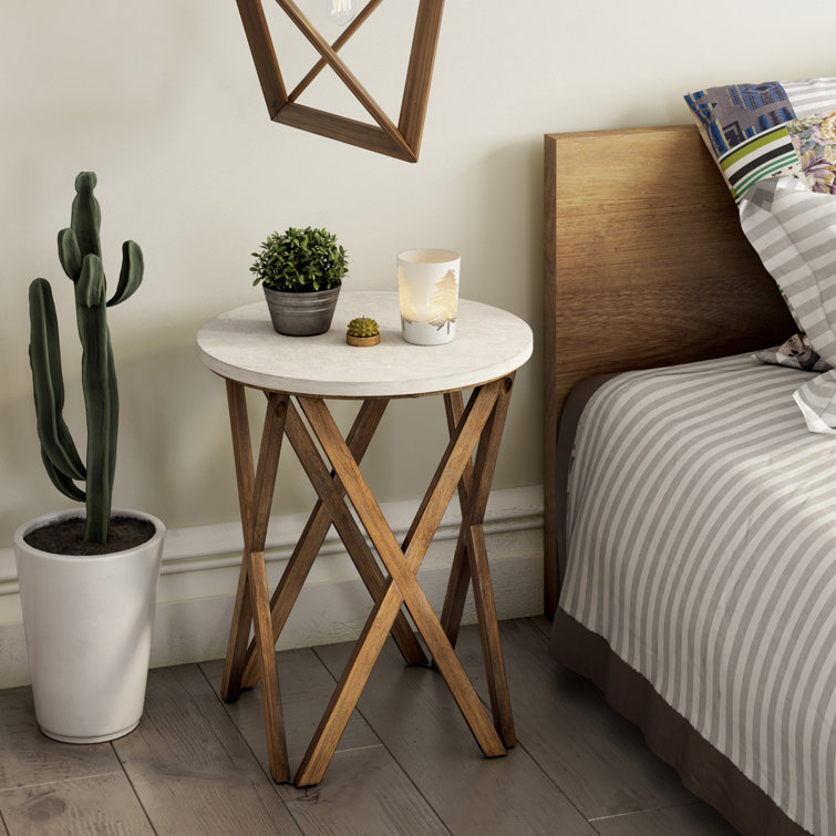 Distressed white end table deals with drawer